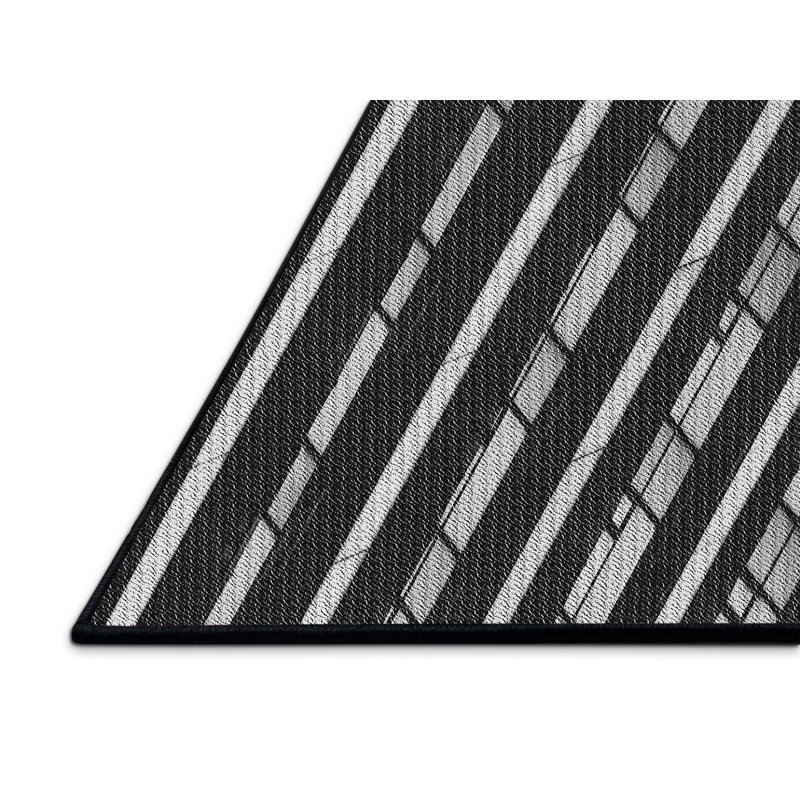 Tapis noir/gris tissé à la machine, Rectangle 5 pi x 7 pi