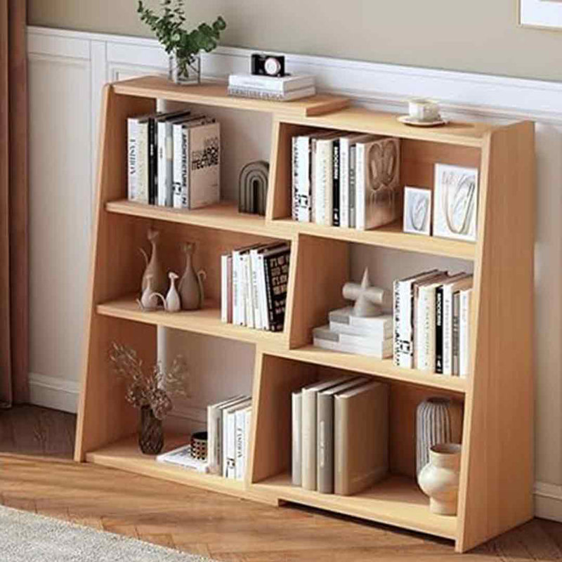 Oak Corner Ladder Low Bookshelf with Extendable Shelves