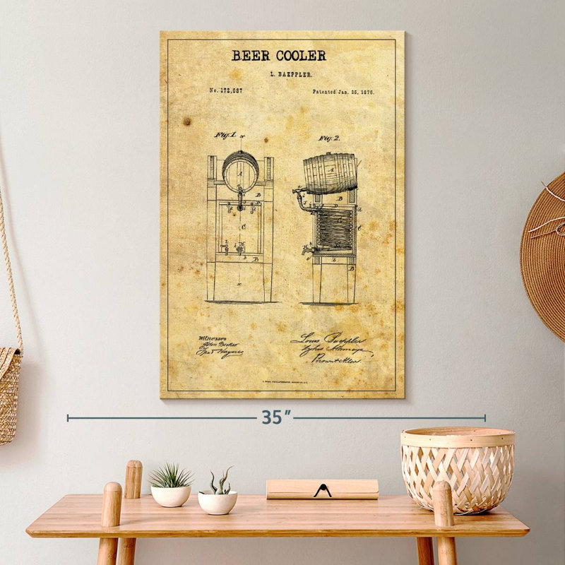 «Beer Cooler», brevet sur toile, H 30 po x l 20 po x P 1,25 po
