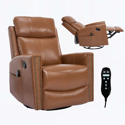 Fauteuil inclinable manuel pivotant en cuir avec massage thermique
