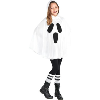 Déguisement de poncho blanc pour enfants, taille unique, tunique avec capuche