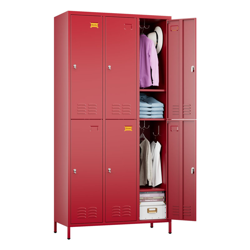 Upgraded Metal Lockers, Designed For Employee Use. Six-door Metal Lockers With Locks And Name Card Slots. Industrial-grade Lockers With 18 Hooks. Suitable For Offices, Gyms, Etc. Self-assembly Required Red