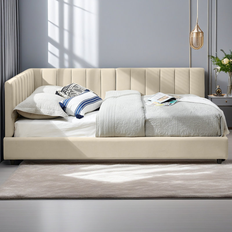 Cadre de lit double capitonné double, cadre de canapé-lit avec dossier et accoudoirs confortables, lit double pour chambre à coucher, salon, velours