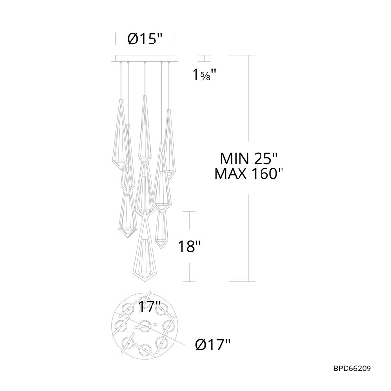 Devotion LED Pendant, 18" H x 17" W x 17" D, Aged Brass, 9 Lights
