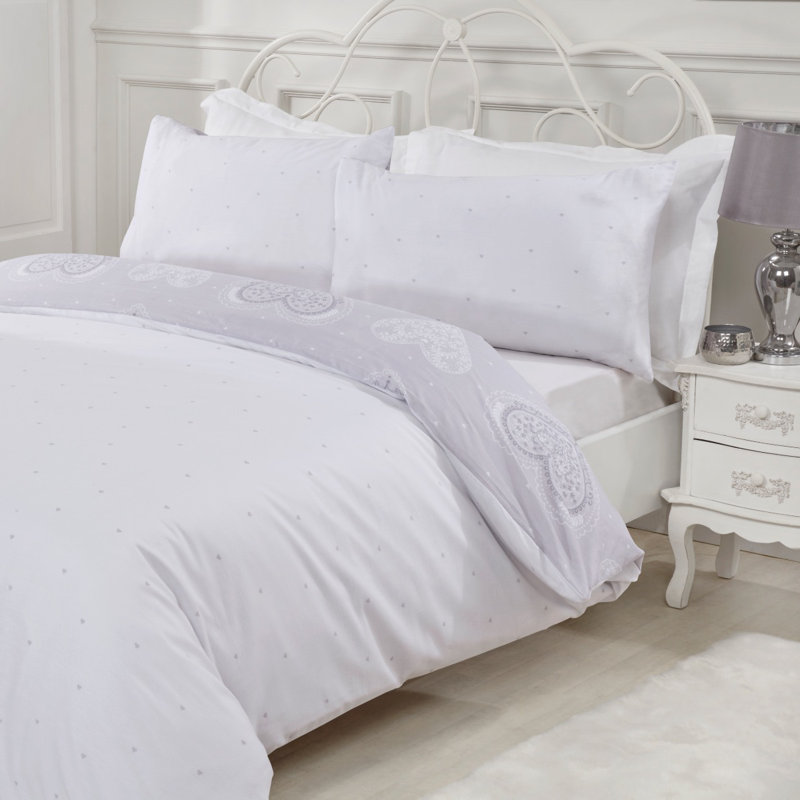 Avis Polyester Floral Duvet Cover Set with Pillowcases, Grey, Double Duvet Cover + 2 Standard Pillowcases