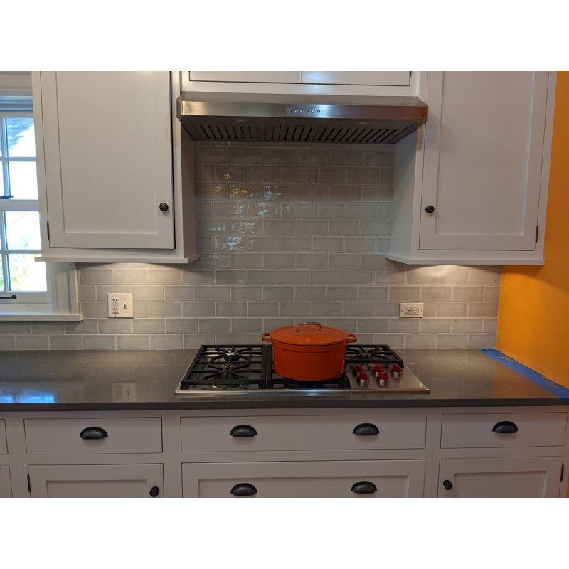 Nabi Subway 3X6 Crackled Glossy Glass Tile, Tundra Gray