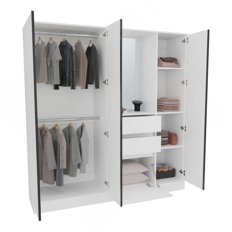 Armoire Kamelot 1,80 avec portes doubles, tringle et tablettes intérieures, blanc