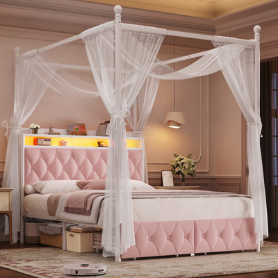  Magical Princess Bed for Kids | Full Size with LED Lights & USB Charging | Pink
