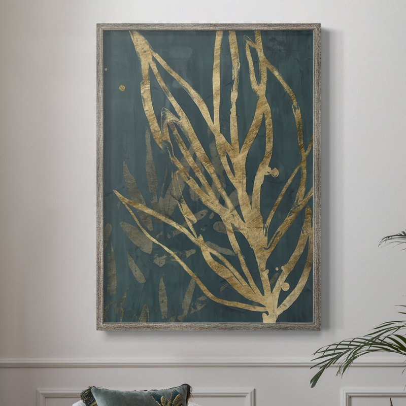 Reproduction encadrée de feuilles de jungle brunies II - bois massif, H 11 po x l 9 po
