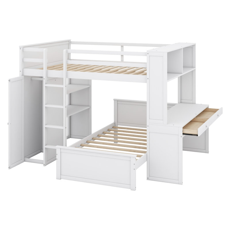 Joal Kids Full Bunk Bed with Drawers, White