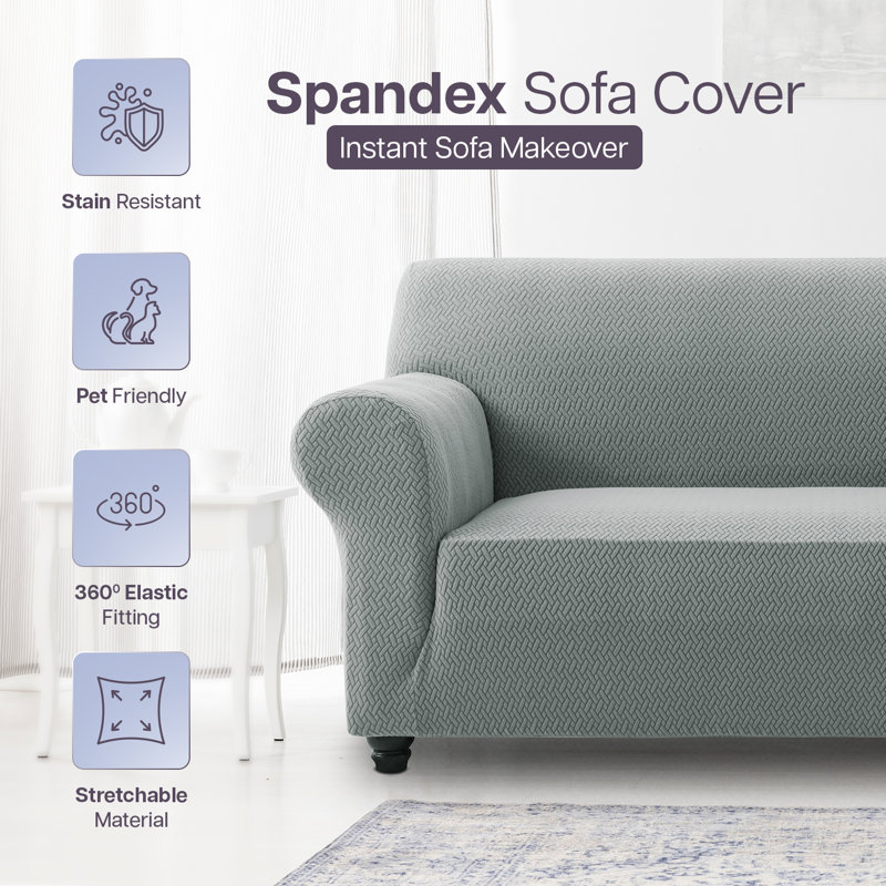 Durable Spandex Stretch Sofa Cover - Jacquard Pattern Sofa Slipcover & Furniture Protector, 179cm H x 165cm W - (1 Seater)
