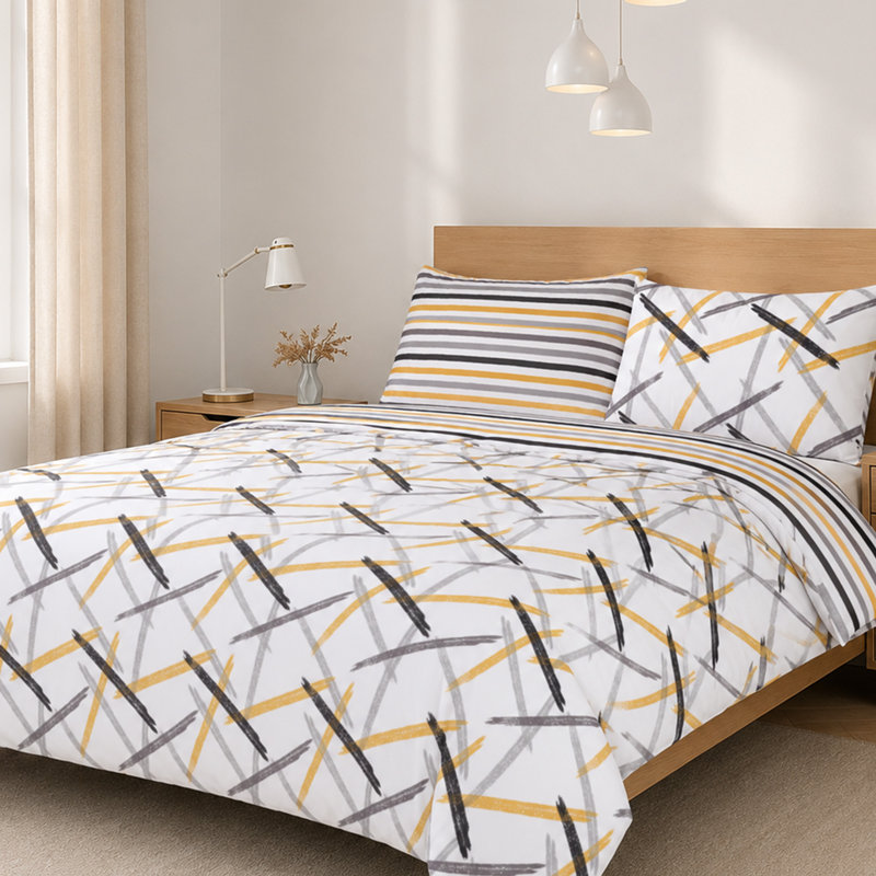 Aspire Homeware Ochre Abstract Stripe Duvet Cover Set (Pack of 2), King (230cm Width X 220cm Length)