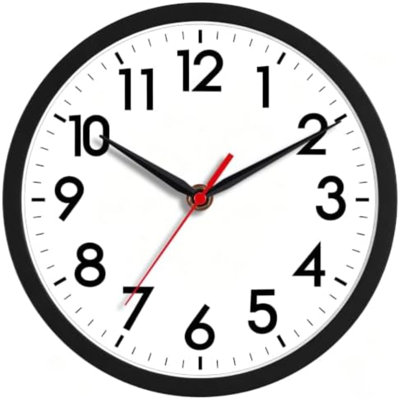Horloge murale 8 po, horloge analogique silencieuse à pile, noir