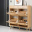 Armoire à chaussures en rotin naturel avec 2 tiroirs et 4 compartiments rabattables, 105 x 24 x 110 cm, solution de rangement pour hall d'entrée