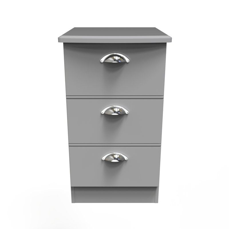 Fully Assembled Murier 3 Drawer Bedside Table, Grey Matt