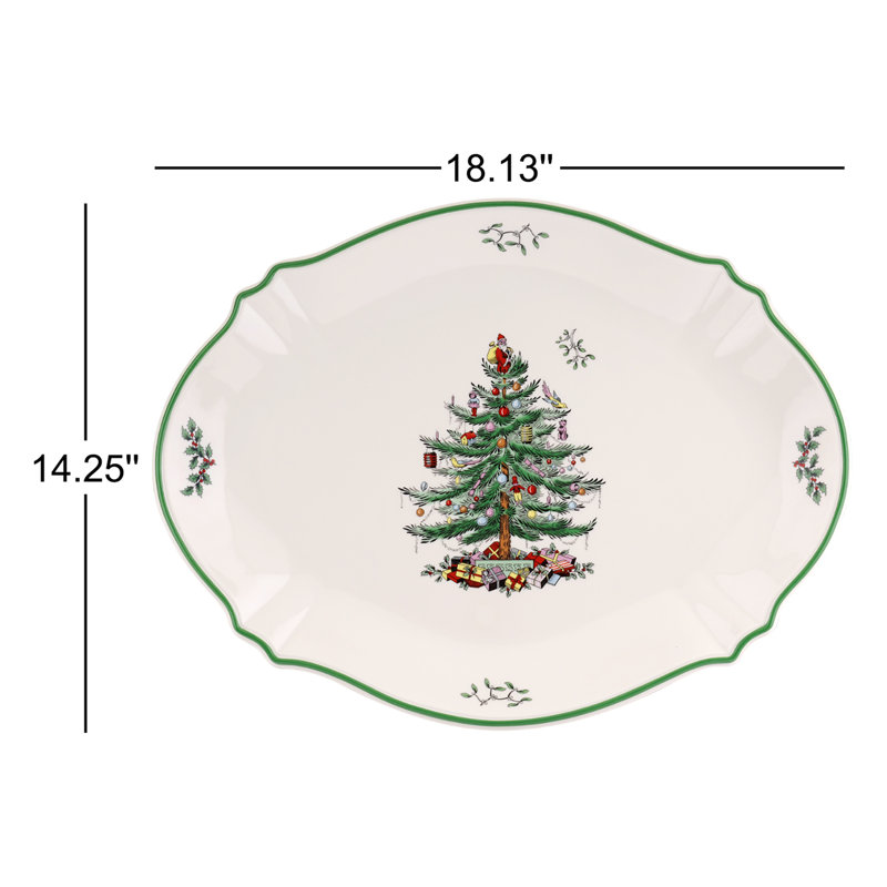 Plateau de Noël ovale avec poignées 17 po Spode