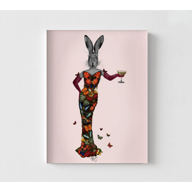 Lapin, robe papillon, très grand papillon, reproduction d'art, impression d'art, impression d'art, H 7 po x l 5 po