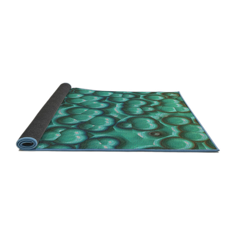 Tapis bleu turquoise/jaune à motifs, Rond 6 pi
