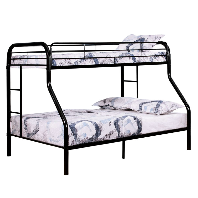 Lit superposé simple au-dessus d'un lit double en métal de style contemporain avec finition noire et attaché pour la chambre à coucher