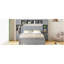 Grand lit en bois avec armoire tout-en-un, tablette et prises, gris-229919730