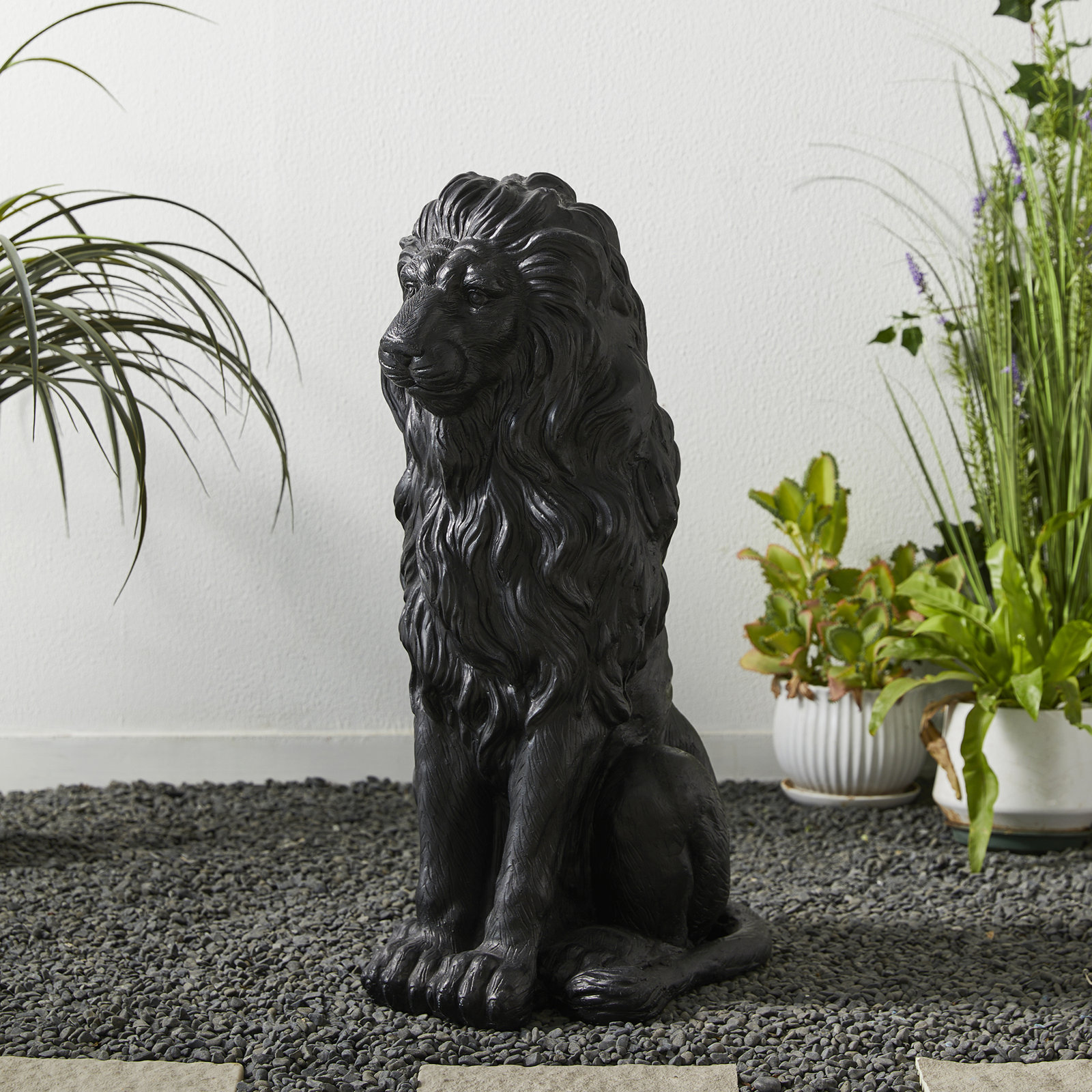 Irizarry Weather Resistant MGO Lion Garden Statue, Black, 1, 20.5" H x 14.25" W x 9.75" D