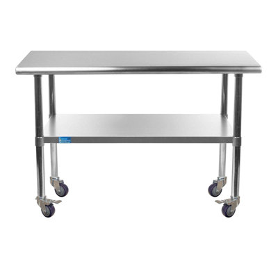 Table de préparation à roulettes 18 x 48 avec plateau en acier inoxydable