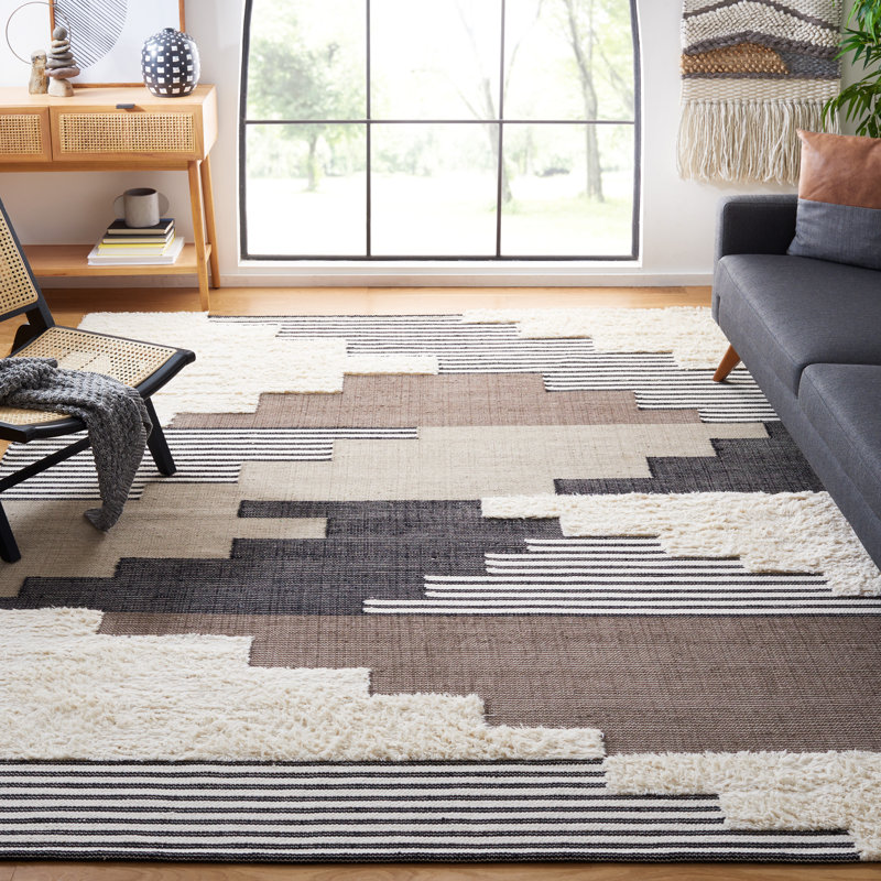 Tapis noir / ivoire en laine tissé à la main Ingelene, Tapis de couloir 2 pi 3 po x 20 pi