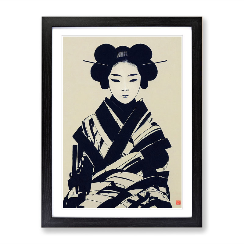 A Marvellous Geisha - Single Picture Frame Print, Black Framed, 64cm H x 46cm W x 2cm D