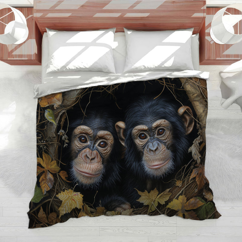 Chimpanzees Wildlife Cotton Blend Comforter, King Comforter