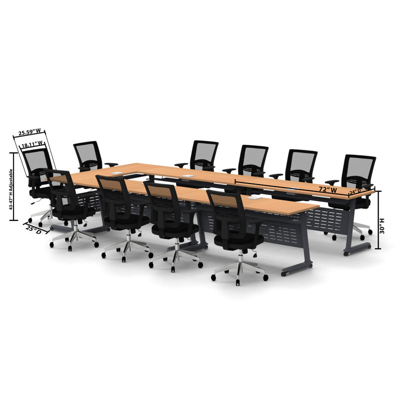 Rectangle 6 Person Flip Top 72'' L Modular Training Table and Chair Set with Casters and Modesty Panel and Cable Management