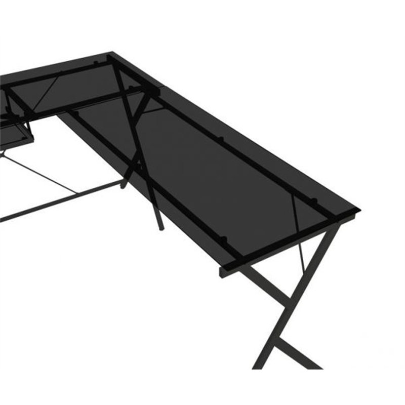 Bureau en L Demico, Noir transparent