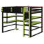 Élégant lit mezzanine en bois avec bureau intégré, support de rangement et lumière RVB-383990186-383990184