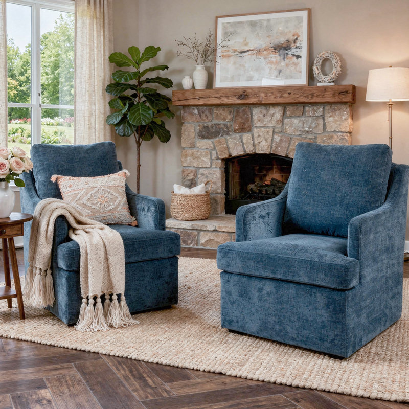 Fauteuil pivotant rembourré en chenille, Bleu très foncé