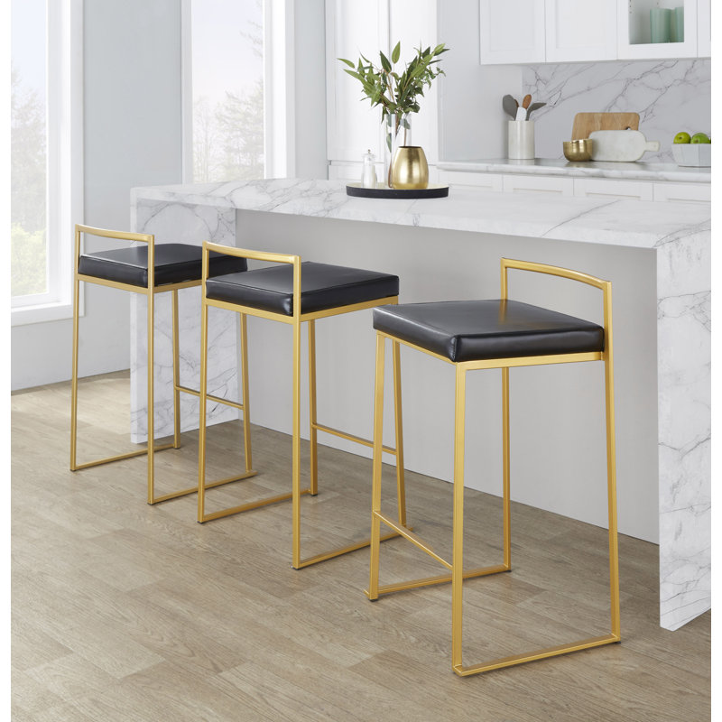 Tabouret de bar et de comptoir empilable Brieon, Tabouret de comptoir (siège d'une hauteur de 27 p, Noir / or
