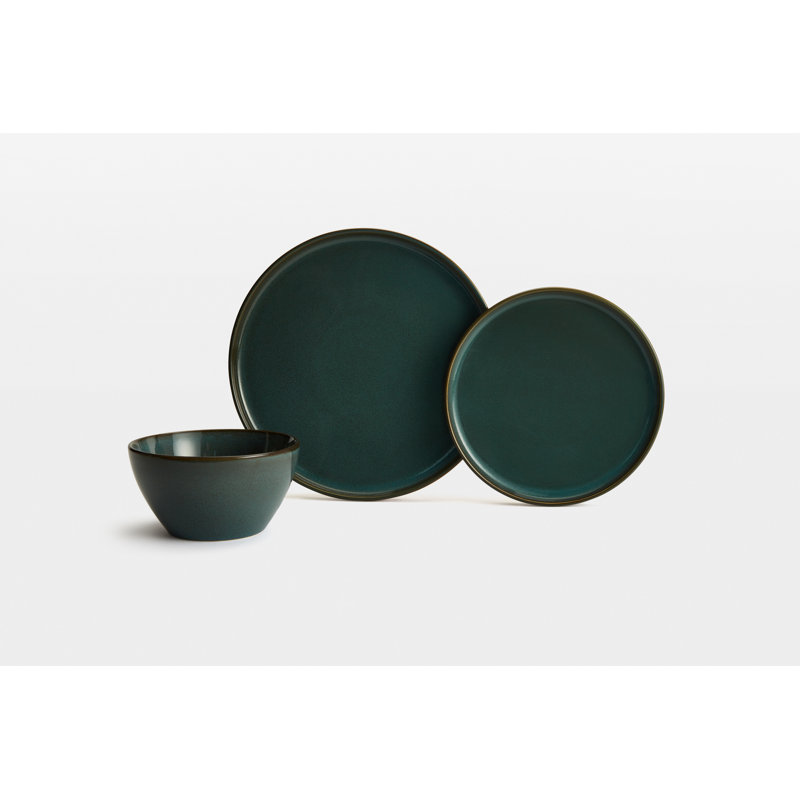 Waterside 12pc Reactive Glaze White Dinner Set, Green