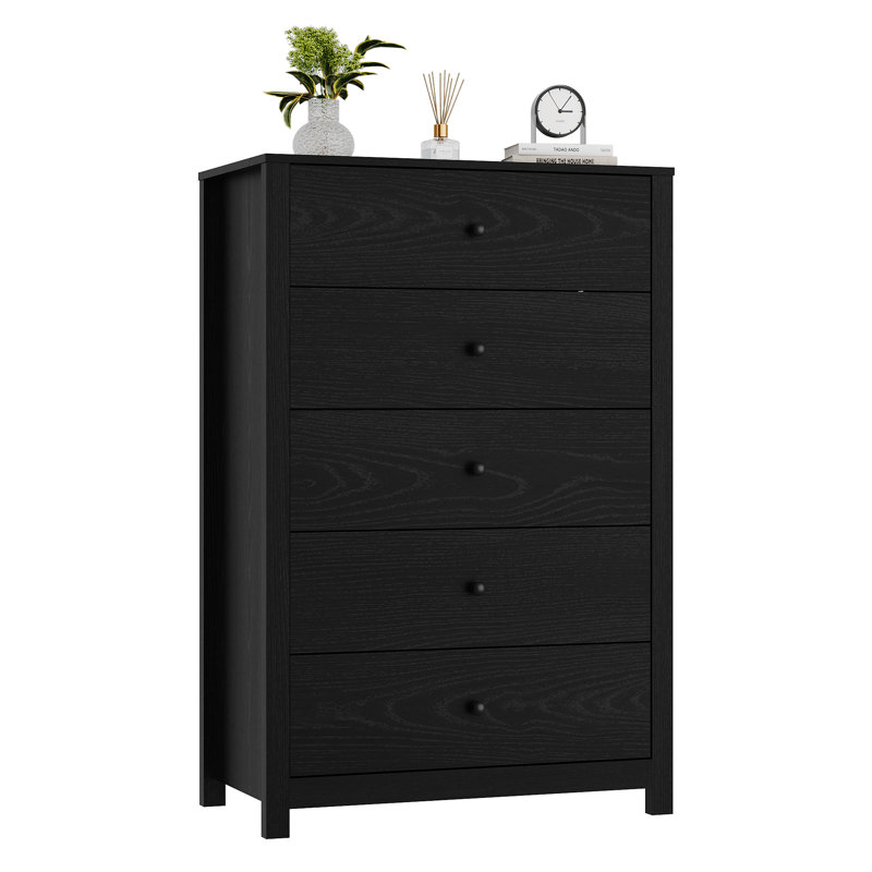 Commode 5 tiroirs en bois Modern, Noir