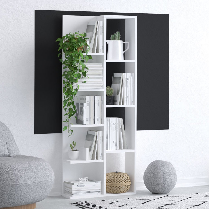 Modern White Bookshelf, 5 Shelves, 23.6 x 59.1 x 7.1 inches | 100% Melamine Coated Particle Board, Thickness: 0.7 inches | Elegant Design for Home Office & Living Room, Stylish Storage Solution