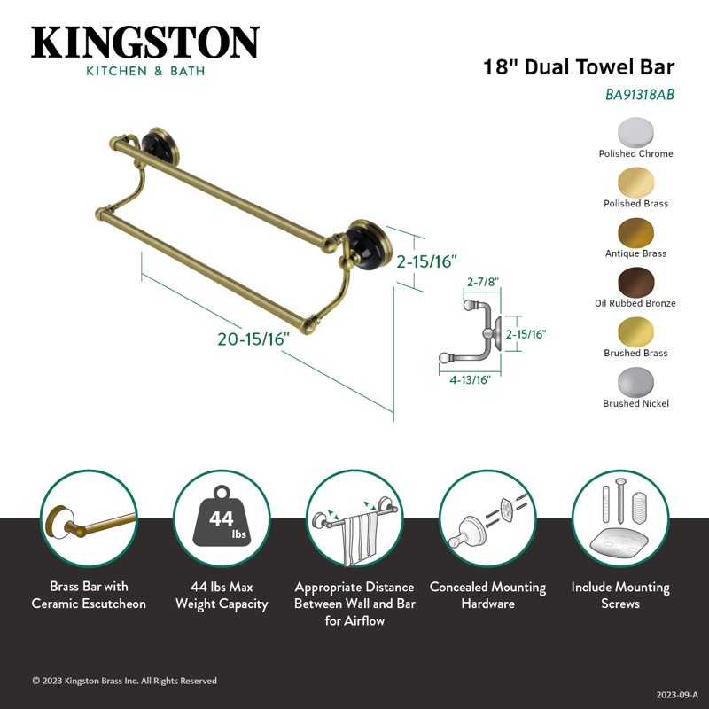 Double barre à serviettes Water Onyx Kingston, Laiton brossé