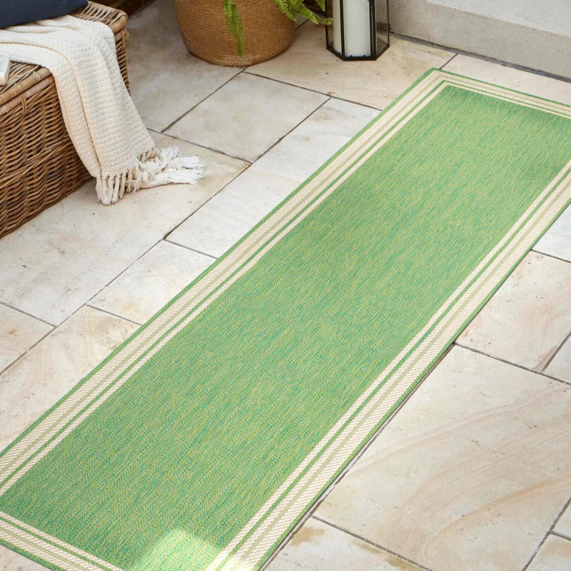 Tapis intérieur / extérieur vert / crème James, Tapis de couloir 2 pi x 8 pi