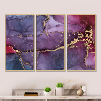 «Mauve Luxury Abstract Fluid Art II», 3 pièces, cadre flottant, impression sur toile