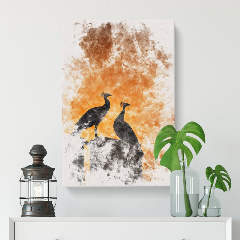 Silhouette of Two Peacocks - Wrapped Canvas, 60cm H x 40cm W x 3cm D