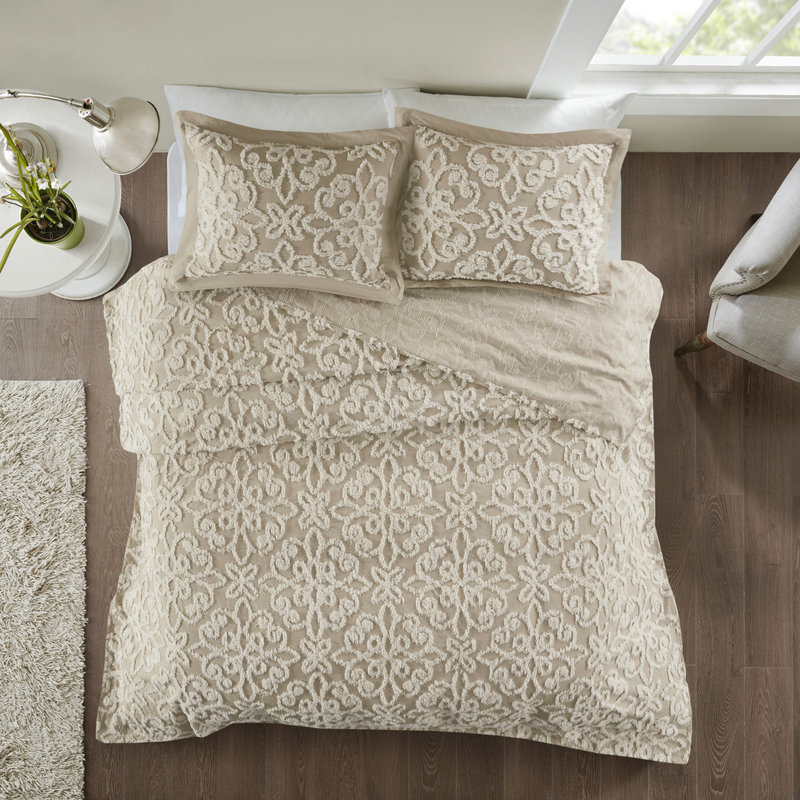 Couvre-lit en coton chenille - double / grand, 3 pièces, avec 2 taies décoratives assorties, pour pièce de chambre à coucher