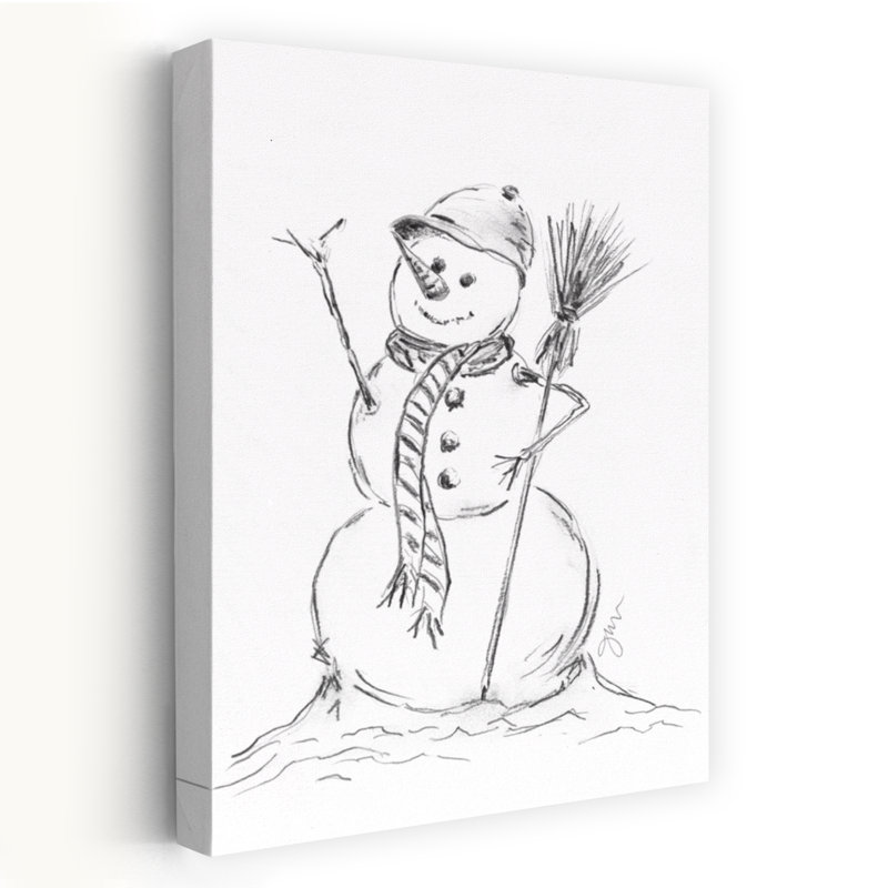 Bonhomme de neige avec balai, art contemporain abstrait fantaisiste, H 24 po x l 16 po
