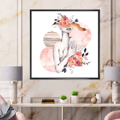 Silhouette de femme avec des fleurs rouges et mauves IV - reproduction d'art sur toile glam