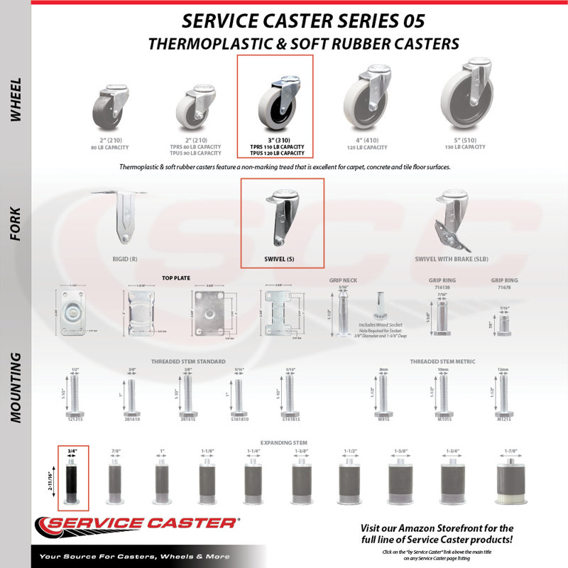 4-Piece Thermoplastic Caster Set