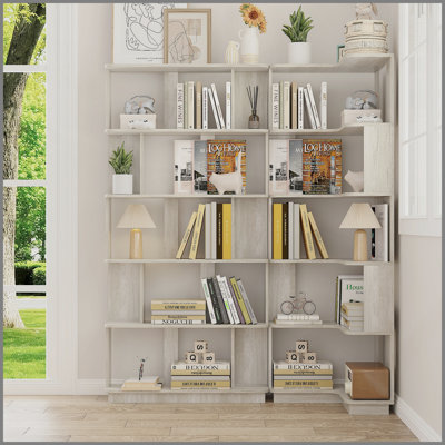 Set of 2 free combination bookcase space saving corner bookshelf 55cm plus 80cm length light grey color and other 4 colors for option, 2 bookcases group L shaped bookcase x 1 + I shaped bookcase x 1