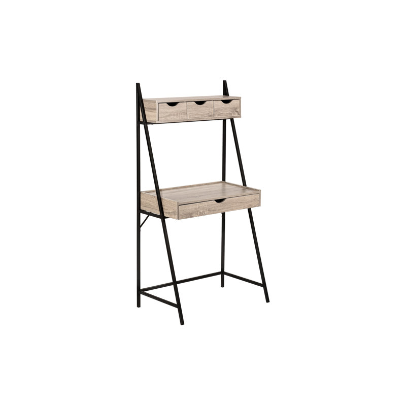 Bureau d'ordinateur taupe avec tiroirs de rangement et structure en métal, poste de travail de bureau personnel