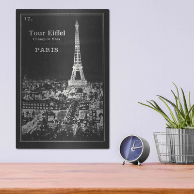 «Black Blueprint Map Eiffel Tower» par Sue Schlabach, art mural en métal