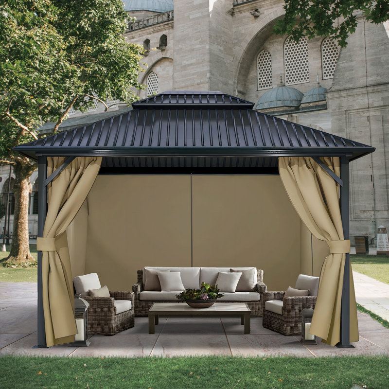 4-Panel Outdoor Gazebo Curtains, 82.7" H x 120" W156" D, Khaki