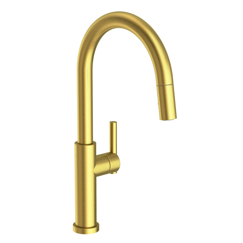 East Linear Pull Down Single Handle Kitchen Faucet, Satin Brass